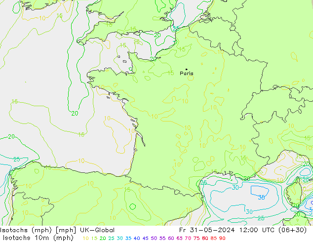 Isotachs (mph) UK-Global Fr 31.05.2024 12 UTC