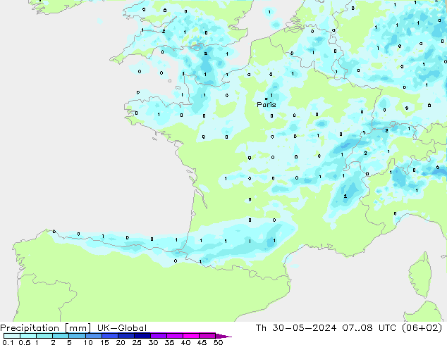 precipitação UK-Global Qui 30.05.2024 08 UTC