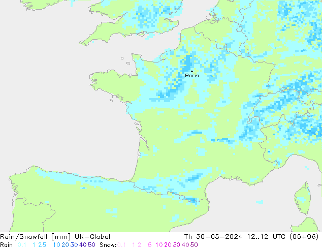 Regen/Sneeuwval UK-Global do 30.05.2024 12 UTC
