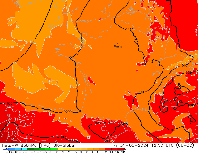 Theta-W 850hPa UK-Global Fr 31.05.2024 12 UTC