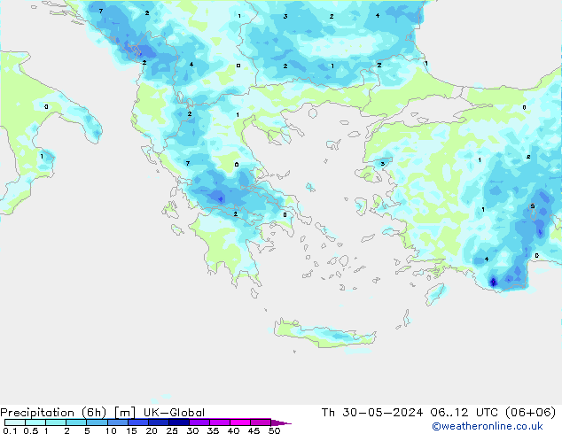 Yağış (6h) UK-Global Per 30.05.2024 12 UTC