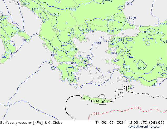 Presión superficial UK-Global jue 30.05.2024 12 UTC