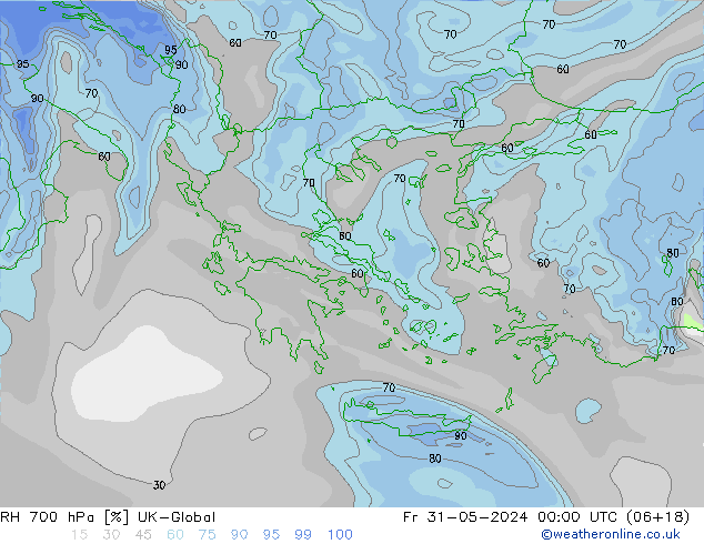 RH 700 hPa UK-Global Fr 31.05.2024 00 UTC