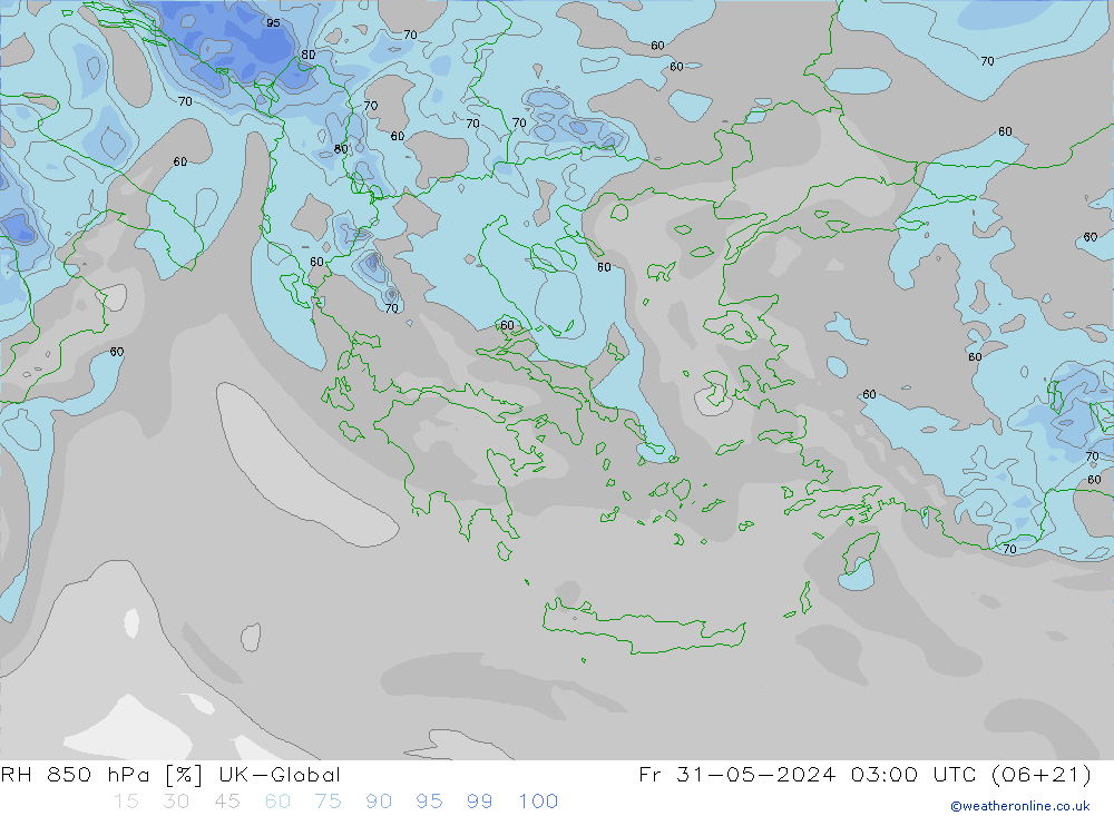 RH 850 hPa UK-Global Fr 31.05.2024 03 UTC