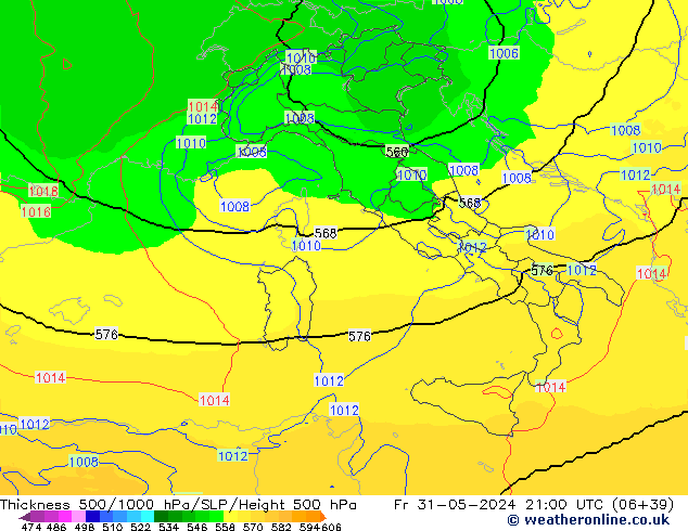 Thck 500-1000hPa UK-Global Pá 31.05.2024 21 UTC