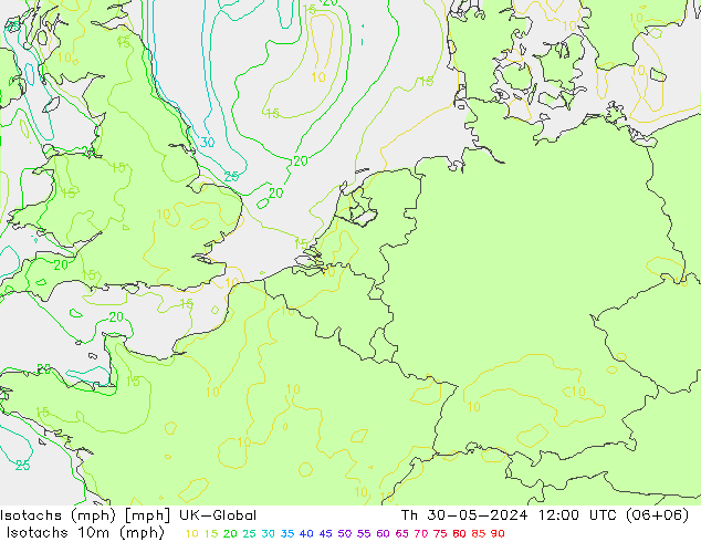 Isotachs (mph) UK-Global чт 30.05.2024 12 UTC