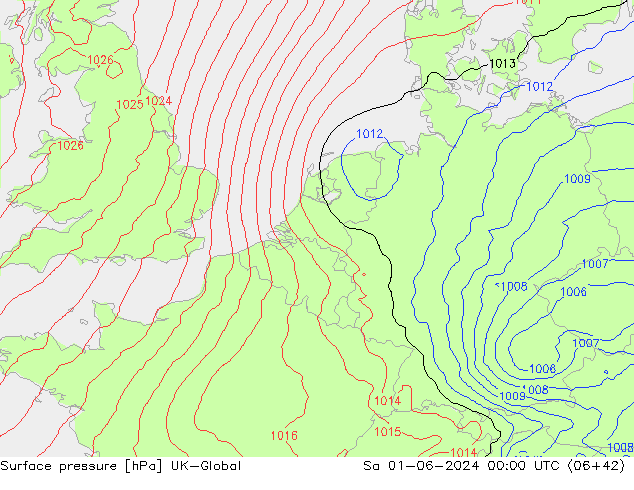Atmosférický tlak UK-Global So 01.06.2024 00 UTC