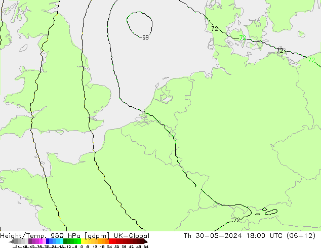 Height/Temp. 950 hPa UK-Global Čt 30.05.2024 18 UTC