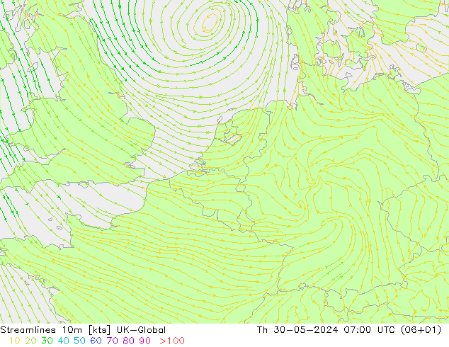 风 10m UK-Global 星期四 30.05.2024 07 UTC