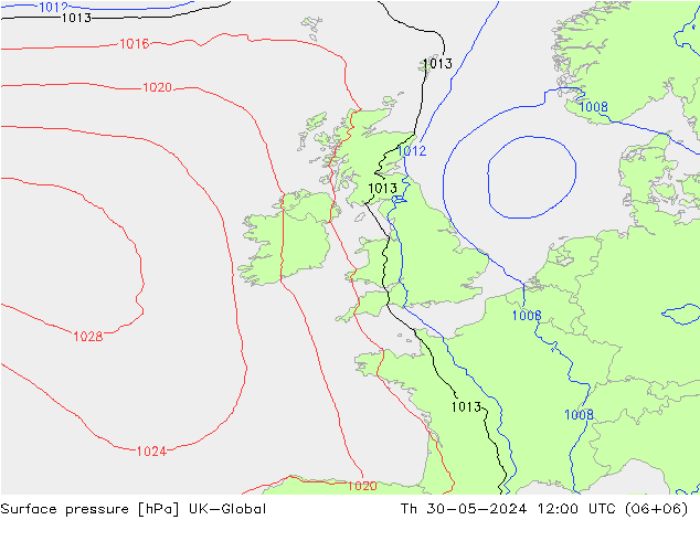 Atmosférický tlak UK-Global Čt 30.05.2024 12 UTC