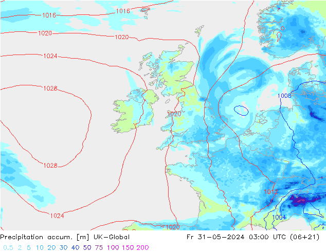 Precipitation accum. UK-Global Fr 31.05.2024 03 UTC