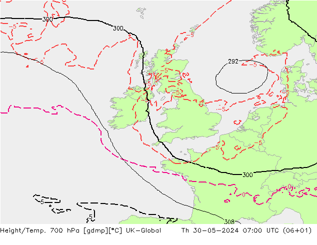 Yükseklik/Sıc. 700 hPa UK-Global Per 30.05.2024 07 UTC