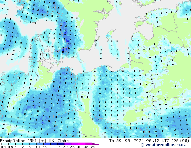 Yağış (6h) UK-Global Per 30.05.2024 12 UTC