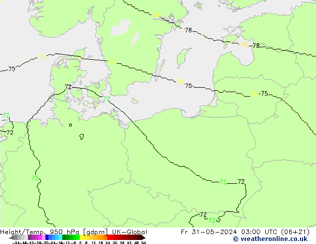 Hoogte/Temp. 950 hPa UK-Global vr 31.05.2024 03 UTC