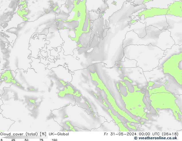 Nubes (total) UK-Global vie 31.05.2024 00 UTC