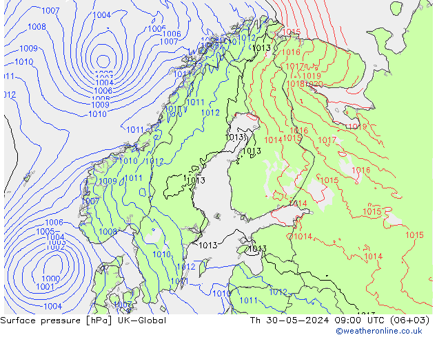 приземное давление UK-Global чт 30.05.2024 09 UTC