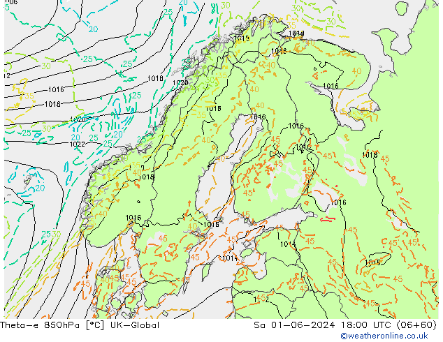 Theta-e 850hPa UK-Global sab 01.06.2024 18 UTC