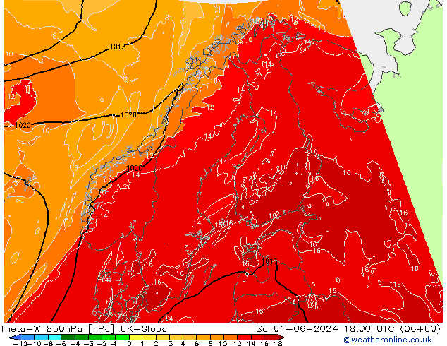 Theta-W 850hPa UK-Global Sa 01.06.2024 18 UTC