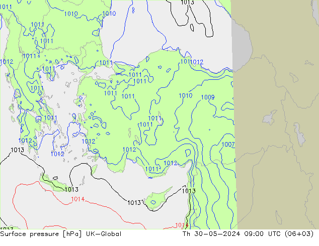 Surface pressure UK-Global Th 30.05.2024 09 UTC