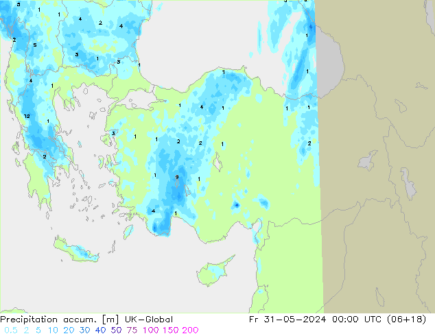 Precipitation accum. UK-Global Sex 31.05.2024 00 UTC