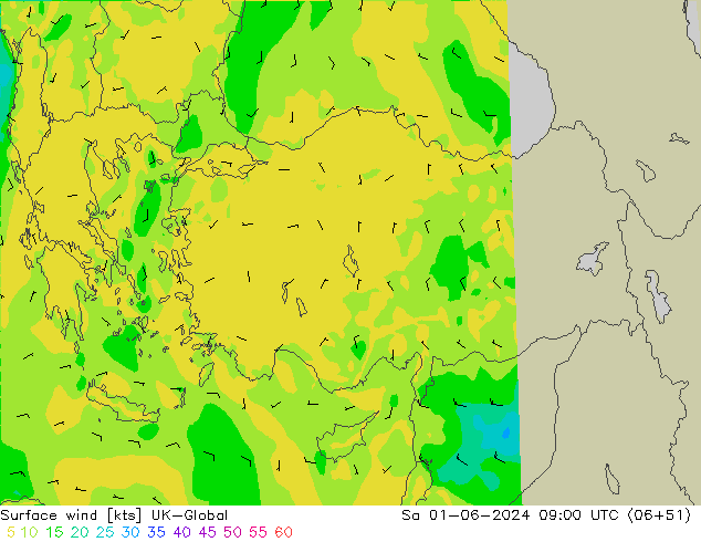 Vento 10 m UK-Global sab 01.06.2024 09 UTC