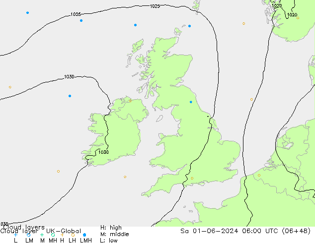 Cloud layer UK-Global Sáb 01.06.2024 06 UTC