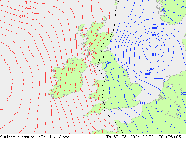 Surface pressure UK-Global Th 30.05.2024 12 UTC