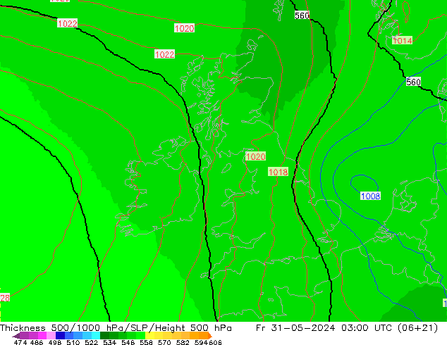 500-1000 hPa Kalınlığı UK-Global Cu 31.05.2024 03 UTC