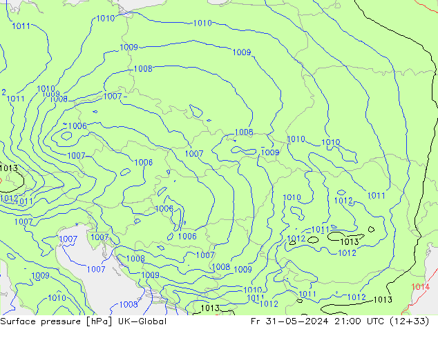 Pressione al suolo UK-Global ven 31.05.2024 21 UTC