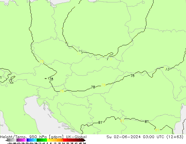 Height/Temp. 950 hPa UK-Global nie. 02.06.2024 03 UTC
