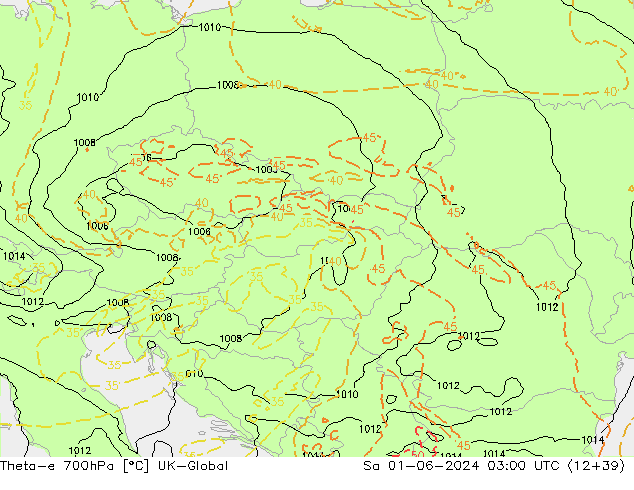 Theta-e 700hPa UK-Global sam 01.06.2024 03 UTC