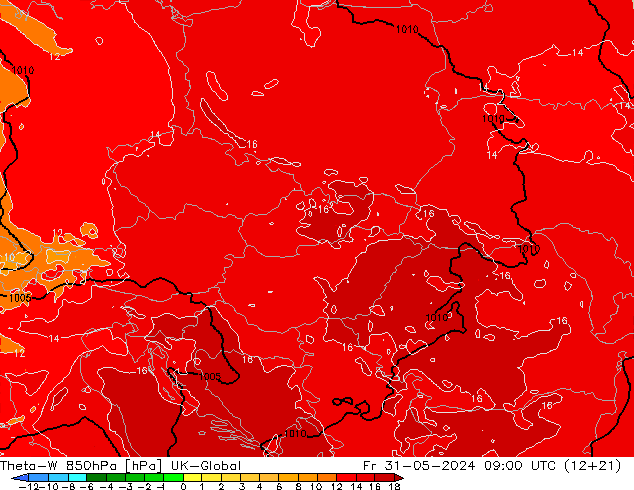 Theta-W 850hPa UK-Global Fr 31.05.2024 09 UTC