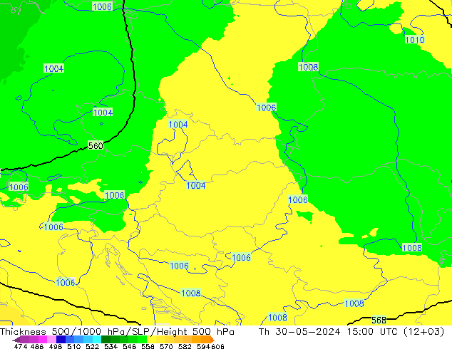 Dikte 500-1000hPa UK-Global do 30.05.2024 15 UTC