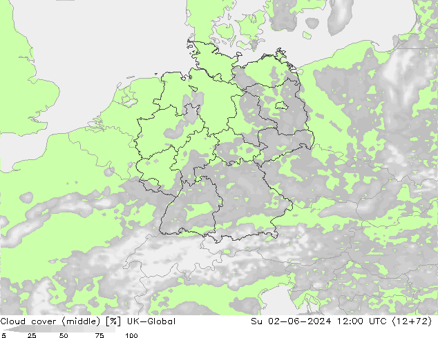 Cloud cover (middle) UK-Global Su 02.06.2024 12 UTC