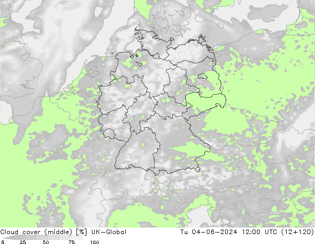 Bewolking (Middelb.) UK-Global di 04.06.2024 12 UTC