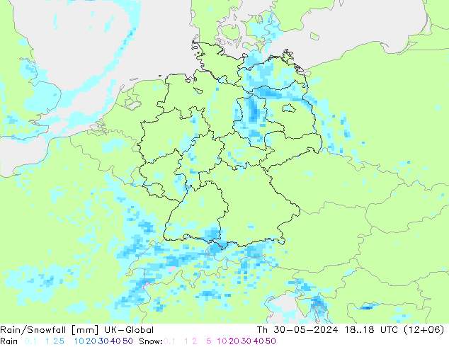 Rain/Snowfall UK-Global Th 30.05.2024 18 UTC