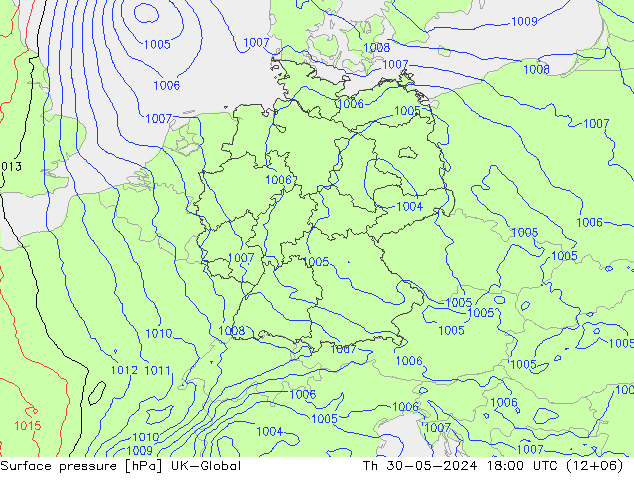 Atmosférický tlak UK-Global Čt 30.05.2024 18 UTC