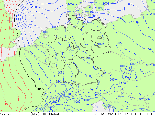 Surface pressure UK-Global Fr 31.05.2024 00 UTC