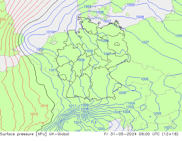 Surface pressure UK-Global Fr 31.05.2024 06 UTC
