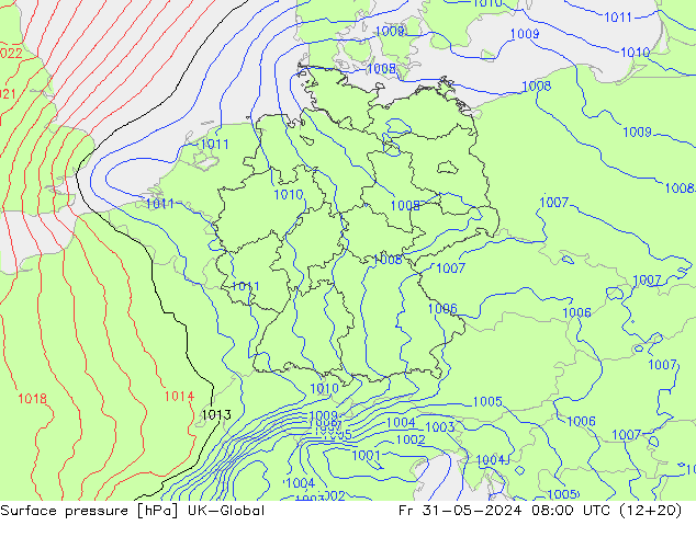 Luchtdruk (Grond) UK-Global vr 31.05.2024 08 UTC