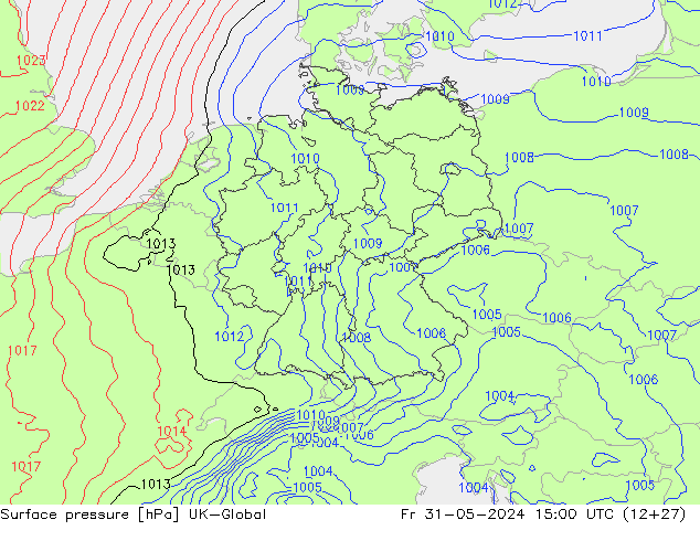 Surface pressure UK-Global Fr 31.05.2024 15 UTC