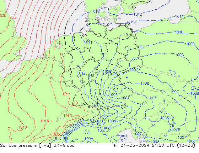 Atmosférický tlak UK-Global Pá 31.05.2024 21 UTC