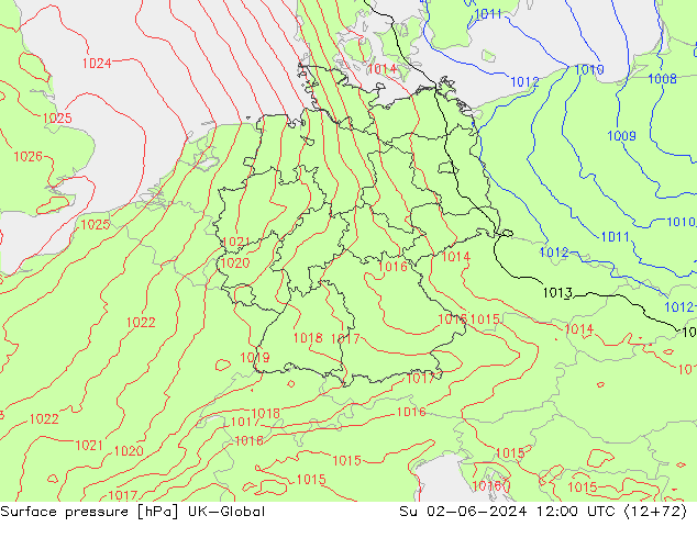 Surface pressure UK-Global Su 02.06.2024 12 UTC