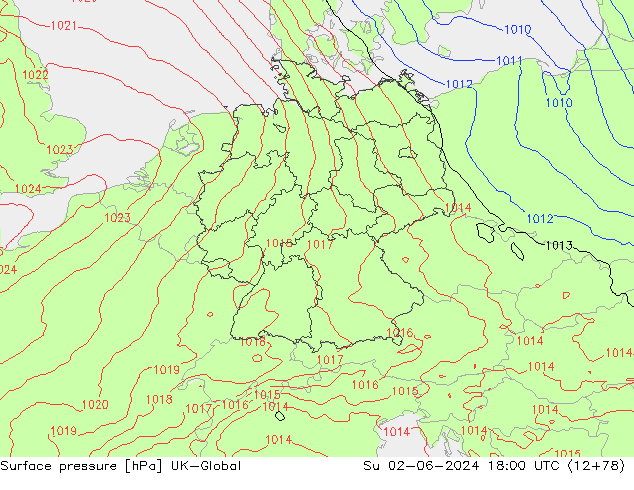 Atmosférický tlak UK-Global Ne 02.06.2024 18 UTC