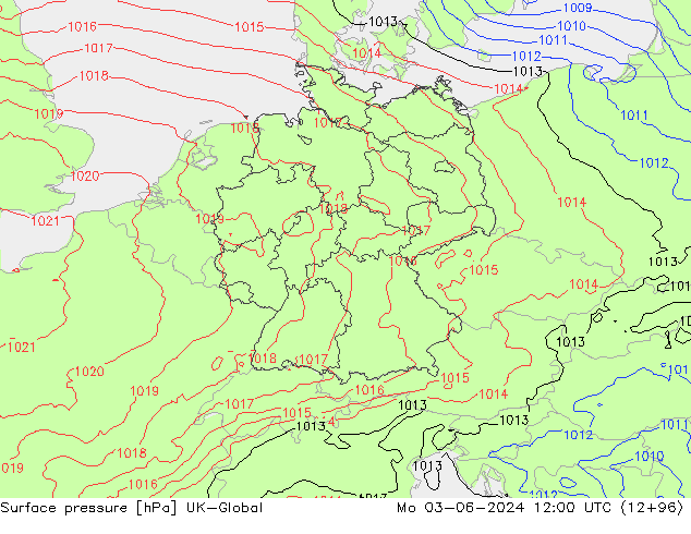 Surface pressure UK-Global Mo 03.06.2024 12 UTC