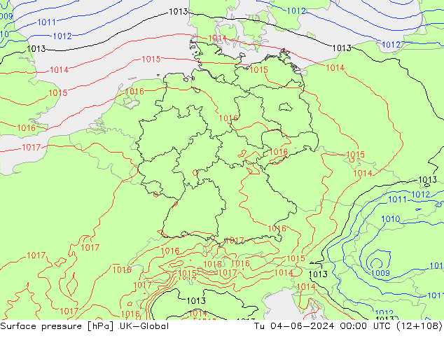 Atmosférický tlak UK-Global Út 04.06.2024 00 UTC