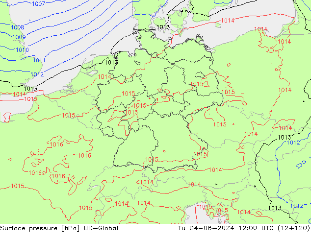 Presión superficial UK-Global mar 04.06.2024 12 UTC