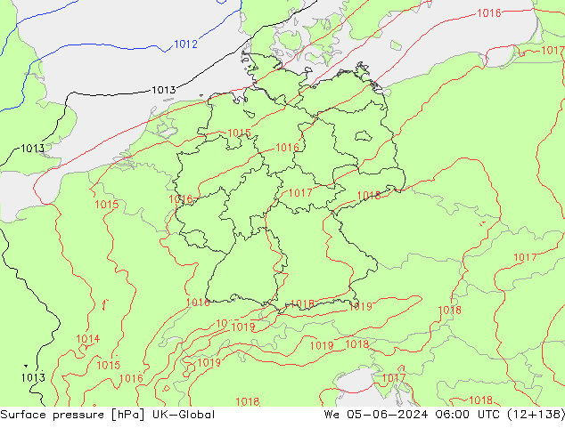 Pressione al suolo UK-Global mer 05.06.2024 06 UTC