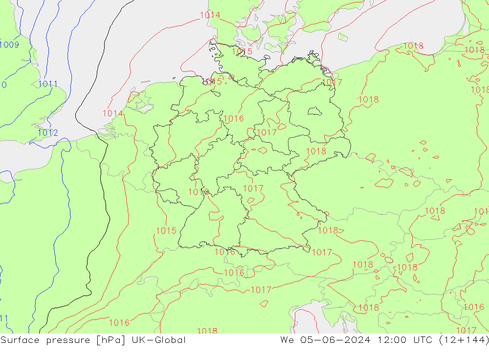 Luchtdruk (Grond) UK-Global wo 05.06.2024 12 UTC