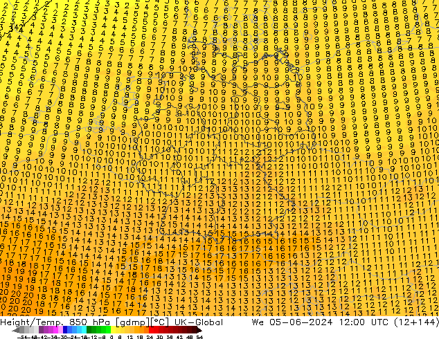 Height/Temp. 850 hPa UK-Global  05.06.2024 12 UTC